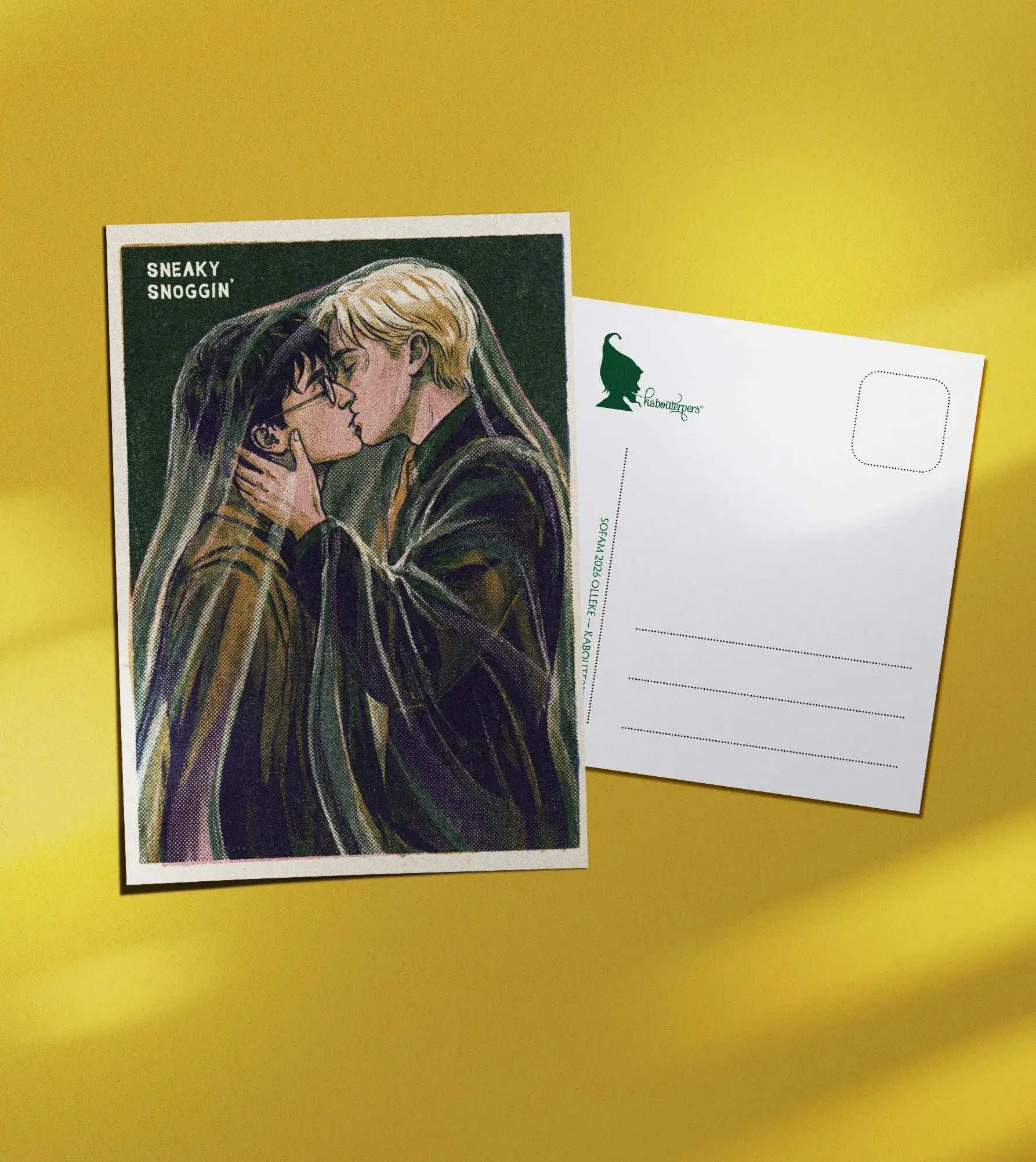 Worldpride postcard Sneaky Snoggin' - Olleke Wizarding Shop Amsterdam