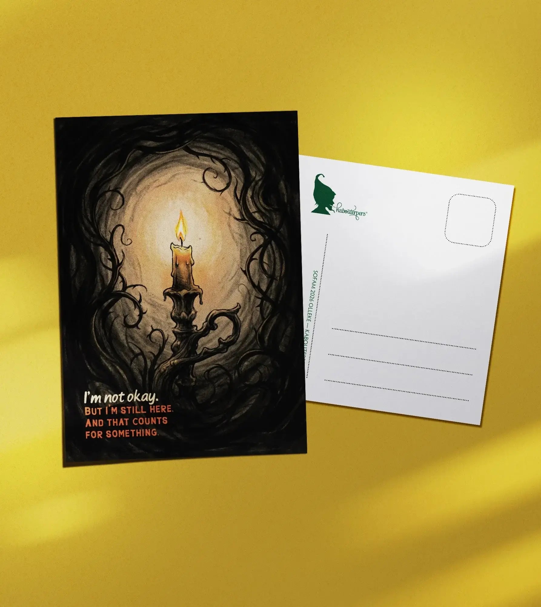 Torn Pages postcard I'm not okay. But I'm still here. And that counts for something. - Olleke Wizarding Shop Amsterdam