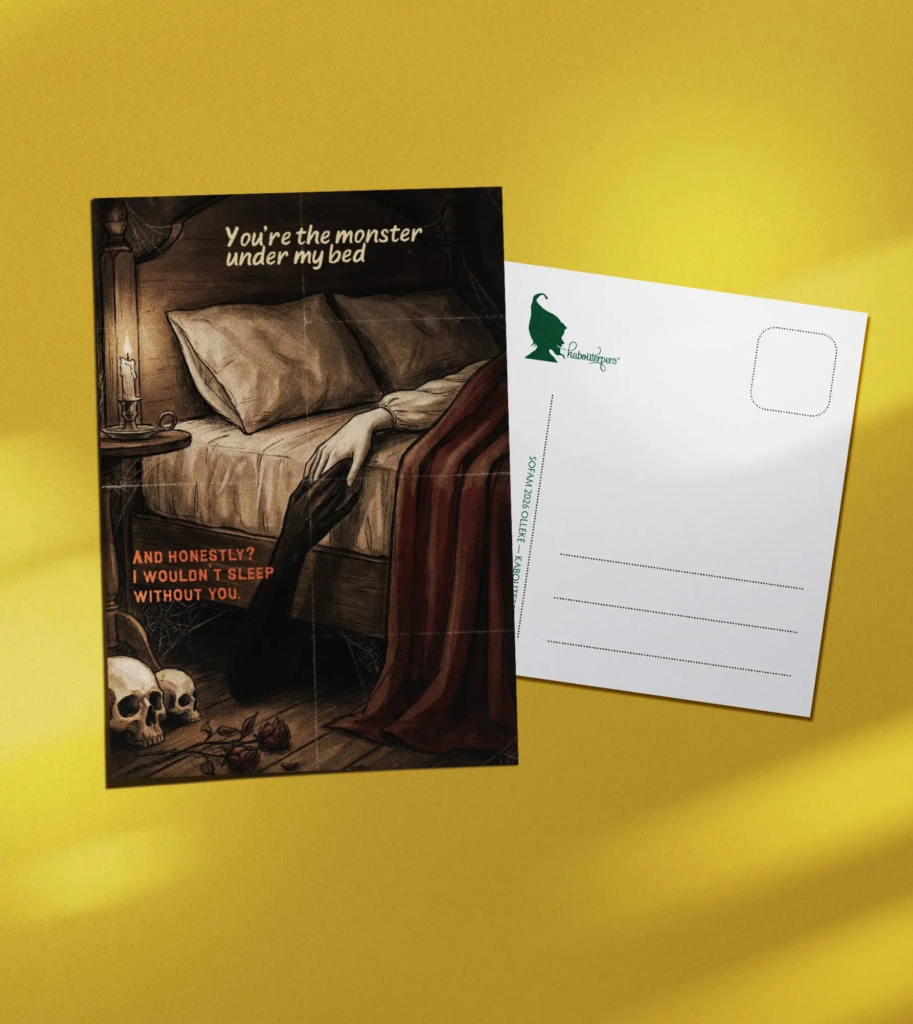 Torn Pages postcard You're the monster under my bed - Olleke Wizarding Shop Amsterdam