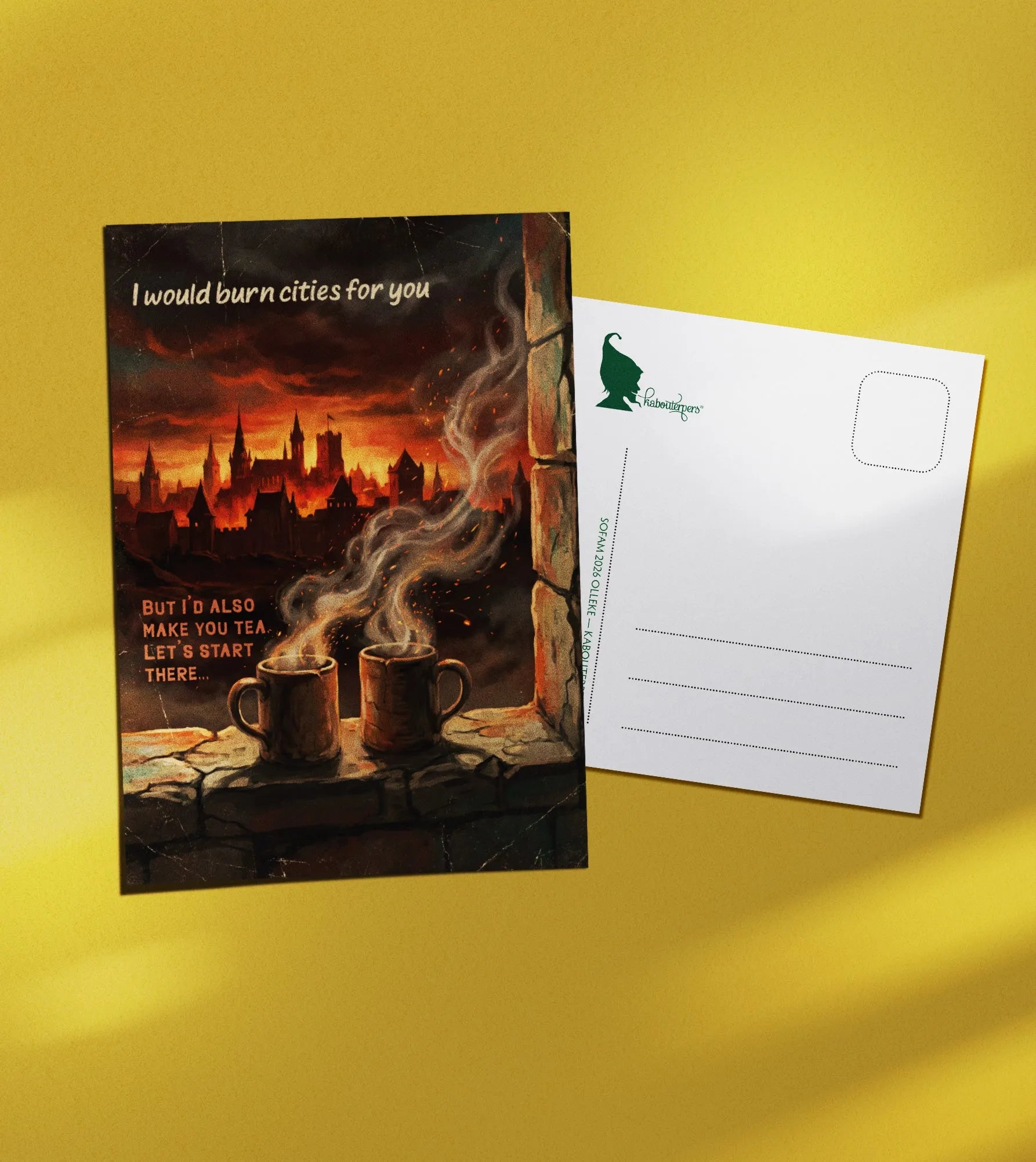 Torn Pages postcard I would burn cities for you - Olleke Wizarding Shop Amsterdam