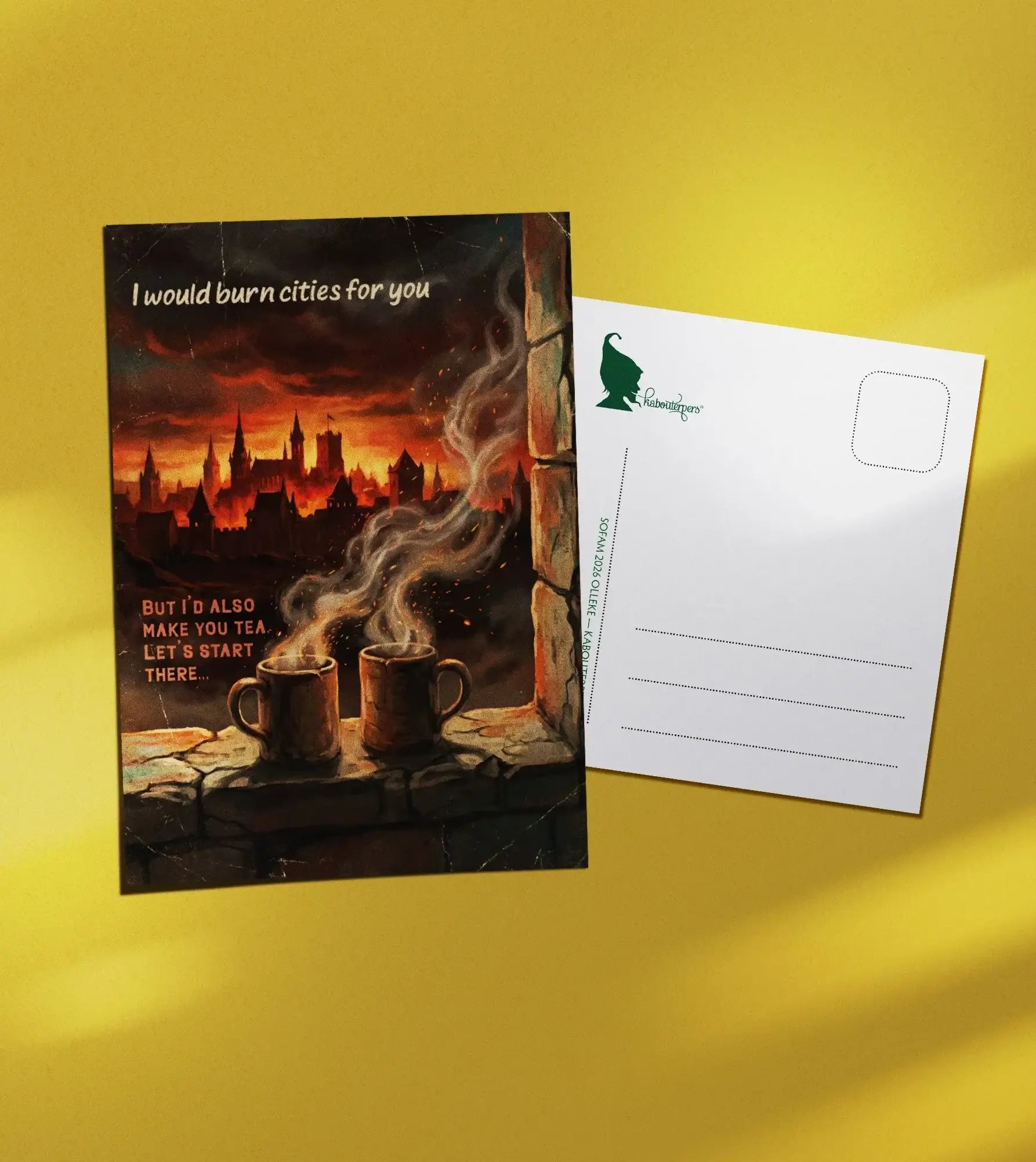 Torn Pages postcard I would burn cities for you - Olleke Wizarding Shop Amsterdam