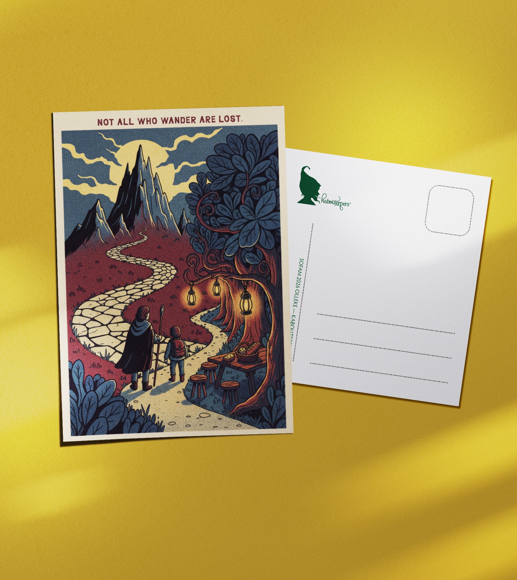 Across Worlds postcard Not all who wander are lost - Olleke Wizarding Shop Amsterdam