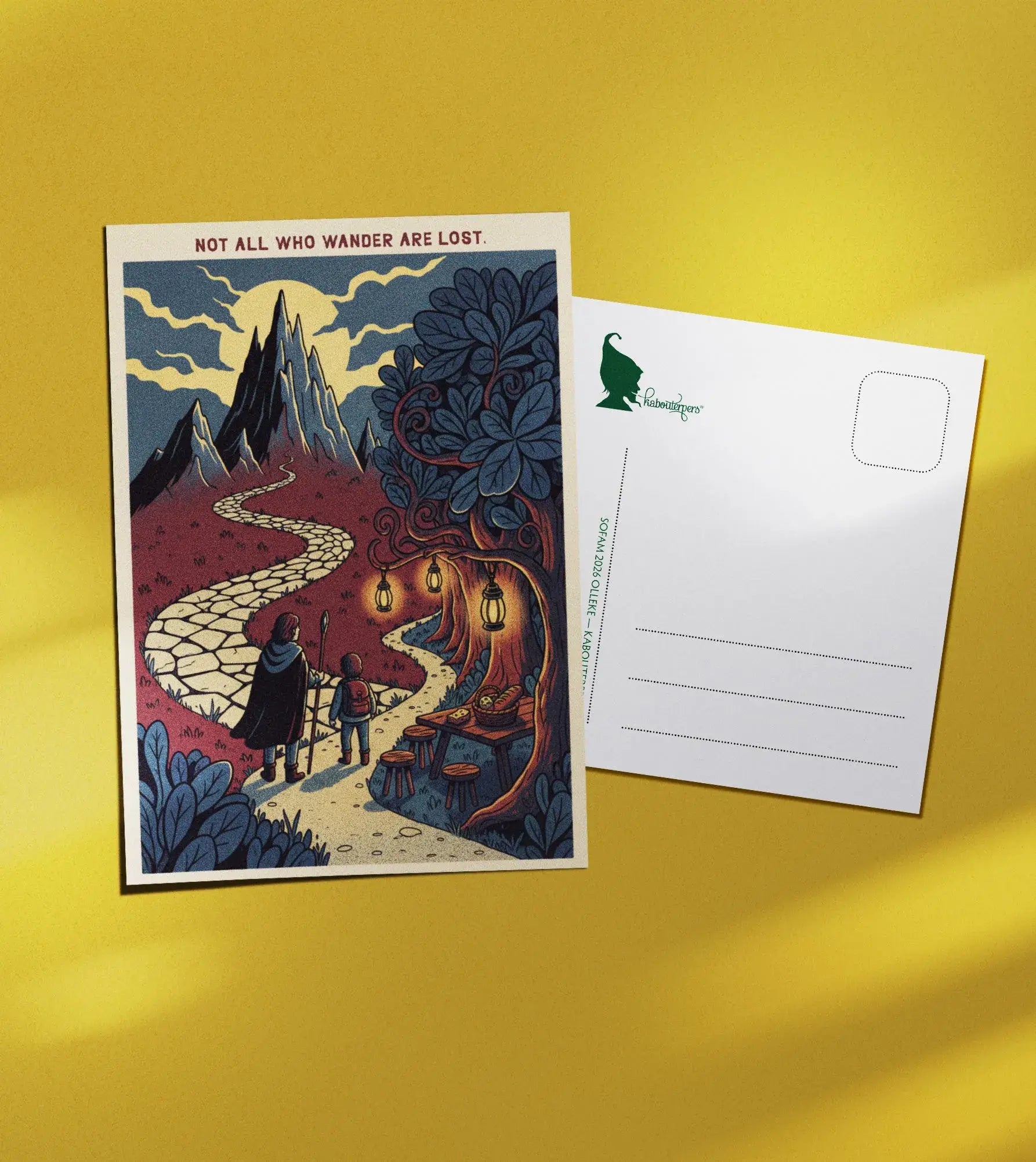 Across Worlds postcard Not all who wander are lost - Olleke Wizarding Shop Amsterdam