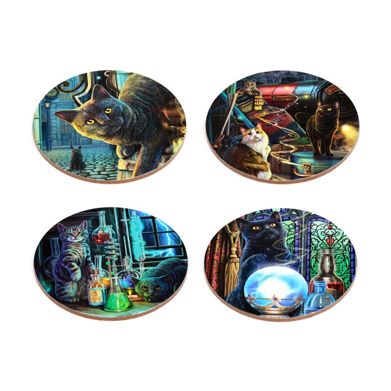 Lisa Parker Magical Cats Set of 4 Cork Coasters - Olleke Wizarding Shop Amsterdam