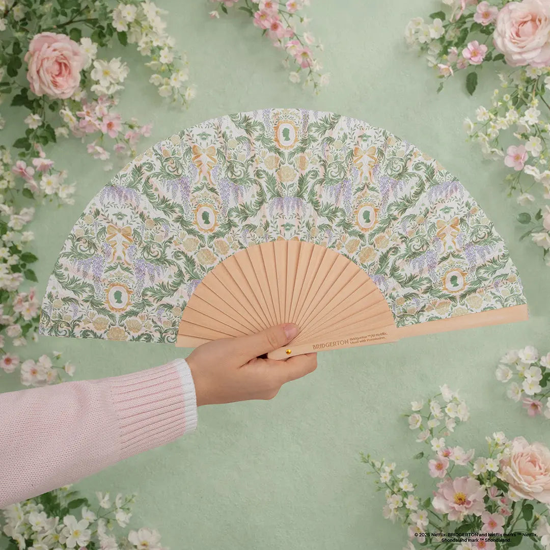 Bridgerton Green damask flourish fan - Olleke Wizarding Shop Amsterdam