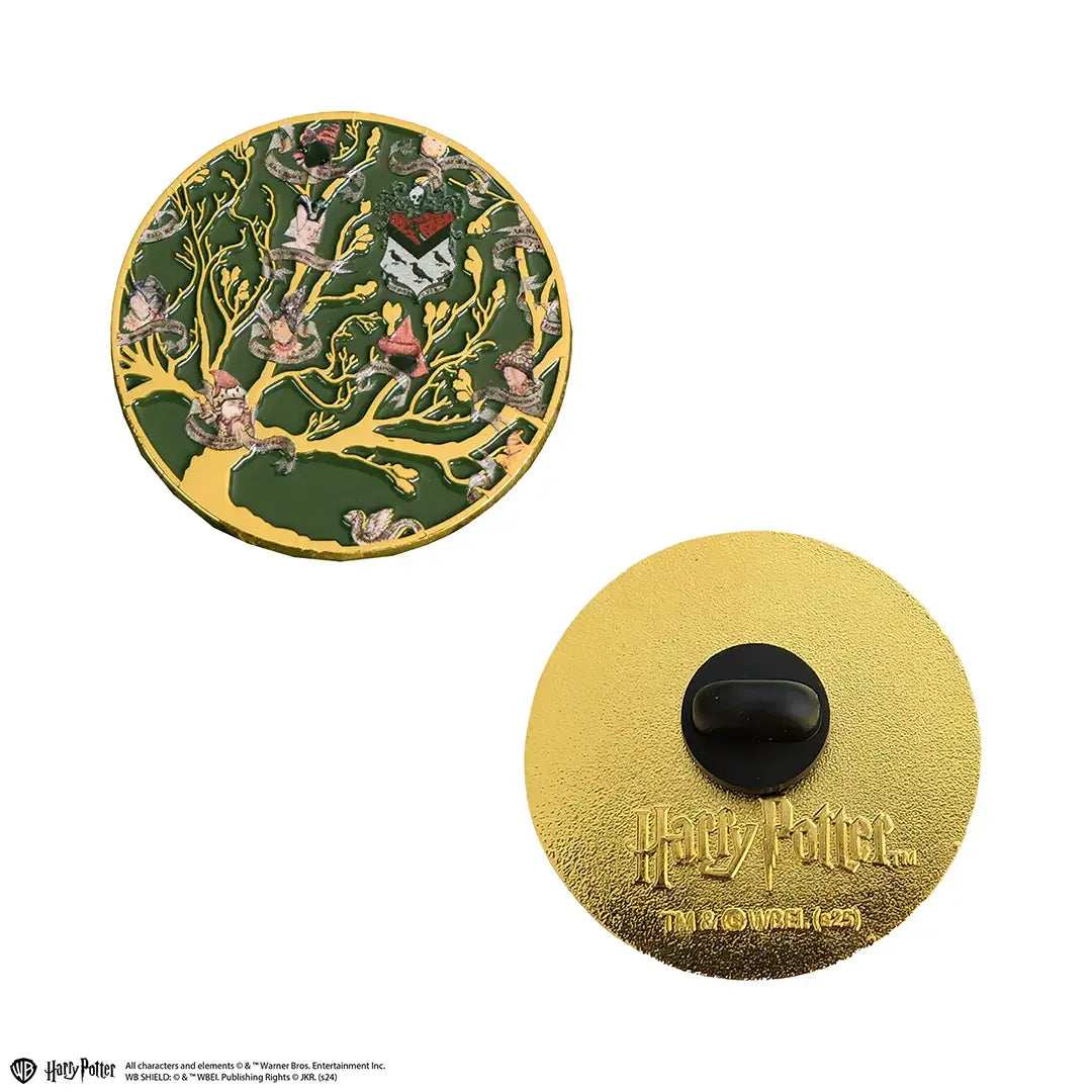 Black Family pin by Cinéreplicas, featuring a detailed enamel design of a family scene on a round metal badge.