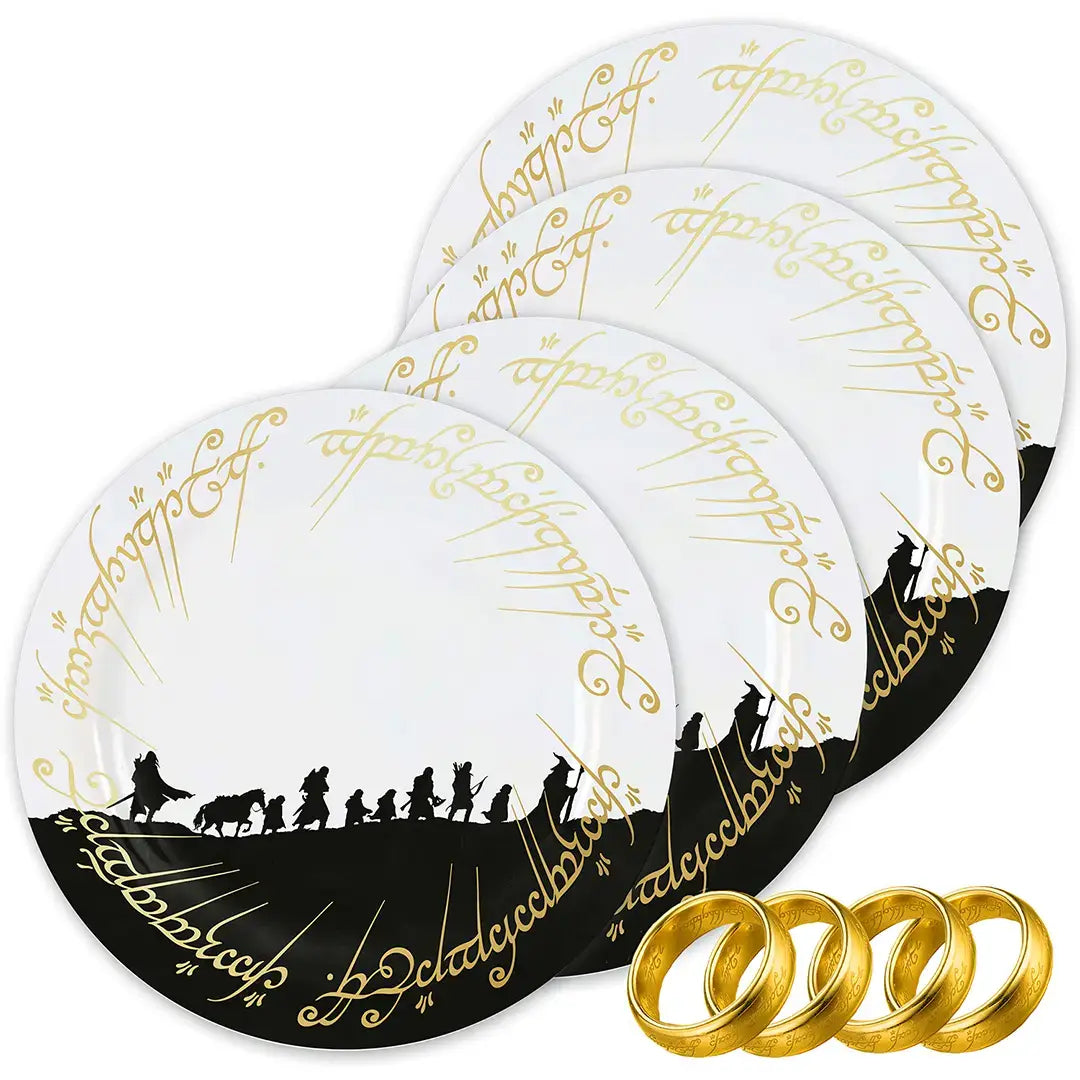 Lord of the rings Set of 4 plates with 4 napkin rings - Olleke Wizarding Shop Amsterdam