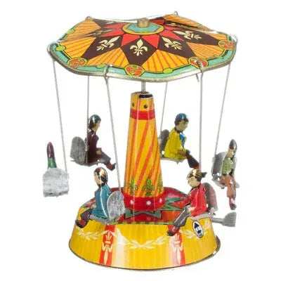 Colorful metal toy carrousel by Olleke featuring spinning animals and vibrant details, perfect for children's playroom decor.