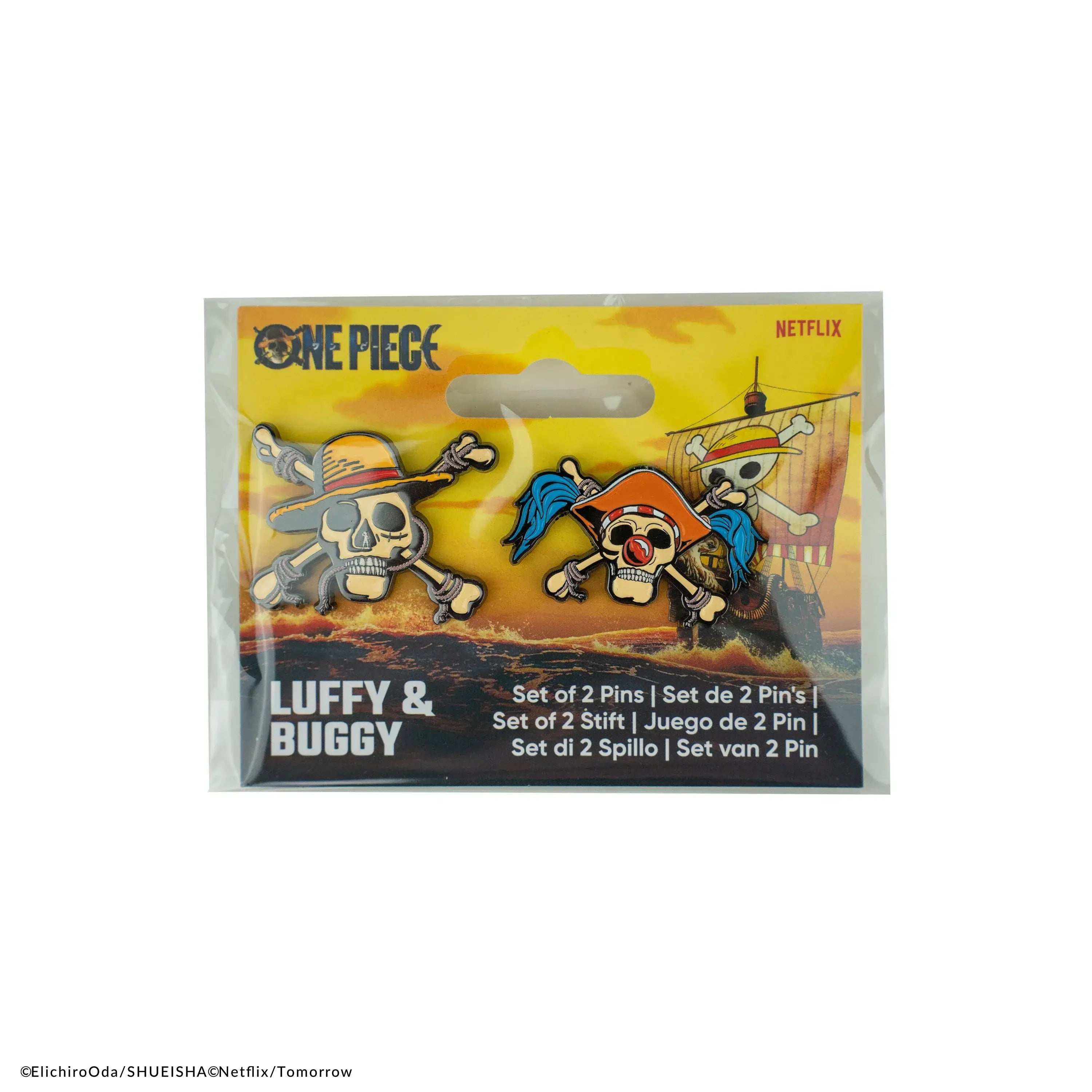 One Piece Set of 2 pin badges Luffy and Buggy - Olleke Wizarding Shop Amsterdam