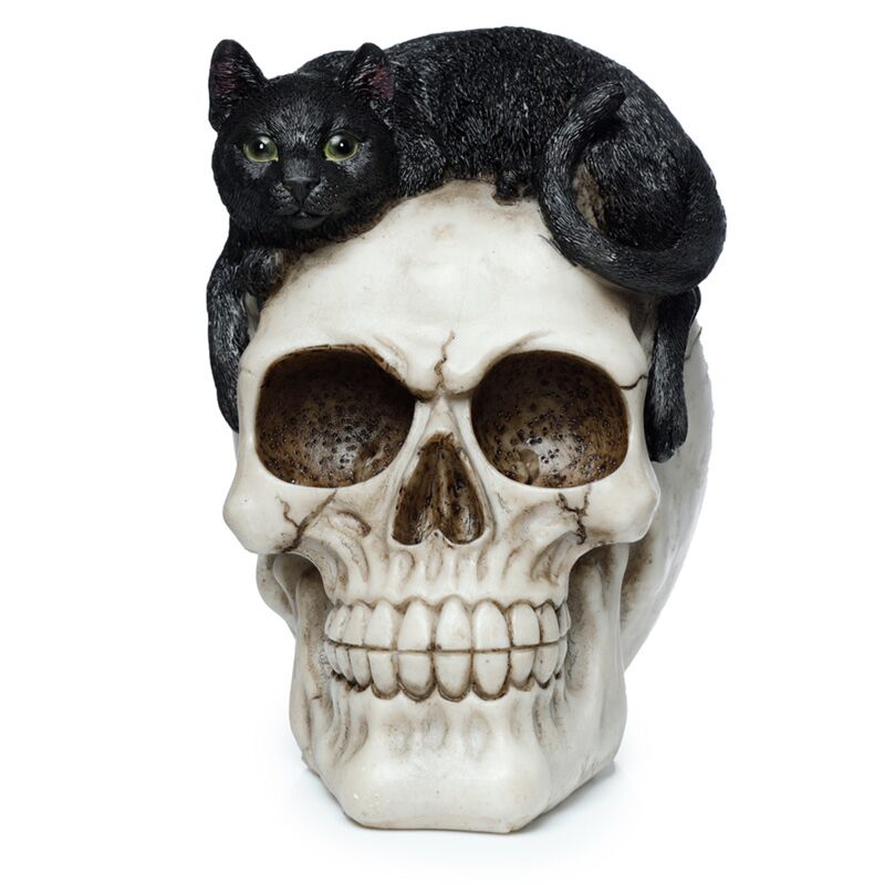 Skull with Black Cat Ornament - Olleke Wizarding Shop Amsterdam