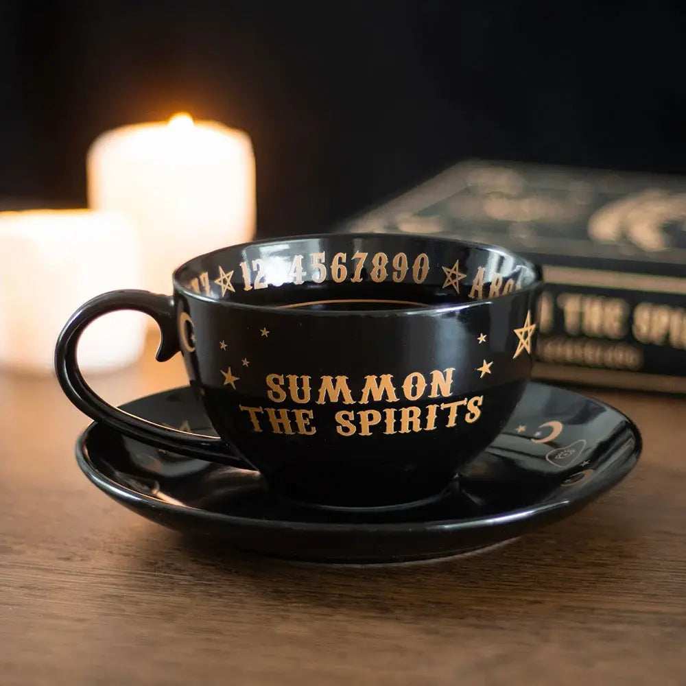 Black Talking Board Teacup and Saucer - Olleke Wizarding Shop Amsterdam