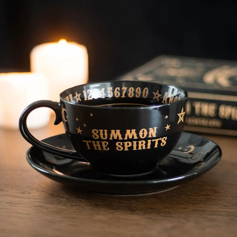 Black Talking Board Teacup and Saucer - Olleke Wizarding Shop Amsterdam