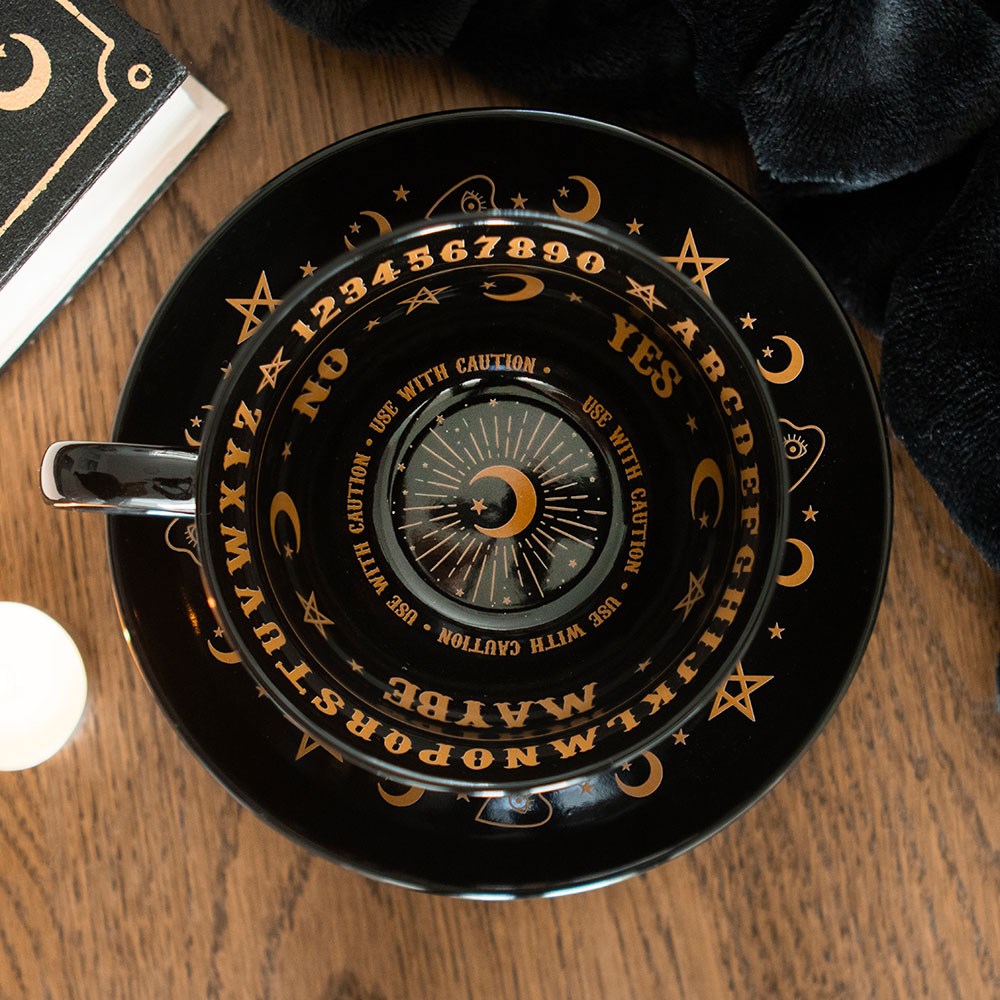 Black Talking Board Teacup and Saucer - Olleke Wizarding Shop Amsterdam