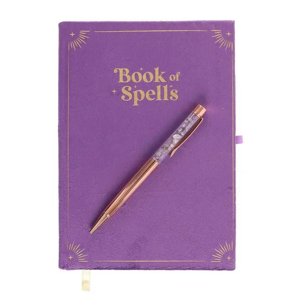 Book of Spells Journal with Amethyst Crystal Pen - Olleke Wizarding Shop Amsterdam