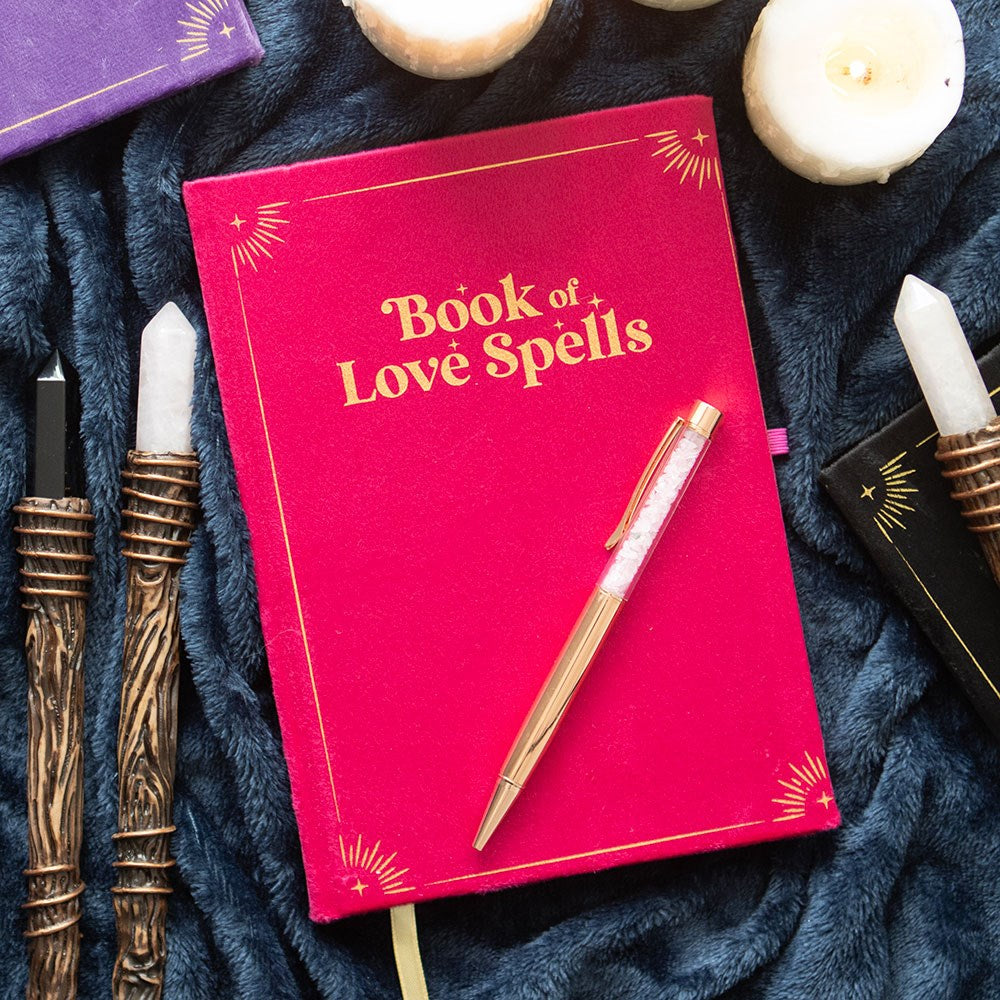 Book of Love Spells Journal with Rose Quartz Crystal Pen - Olleke Wizarding Shop Amsterdam