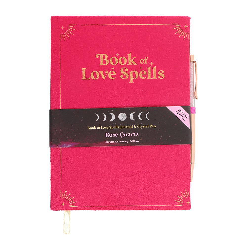 Book of Love Spells Journal with Rose Quartz Crystal Pen - Olleke Wizarding Shop Amsterdam