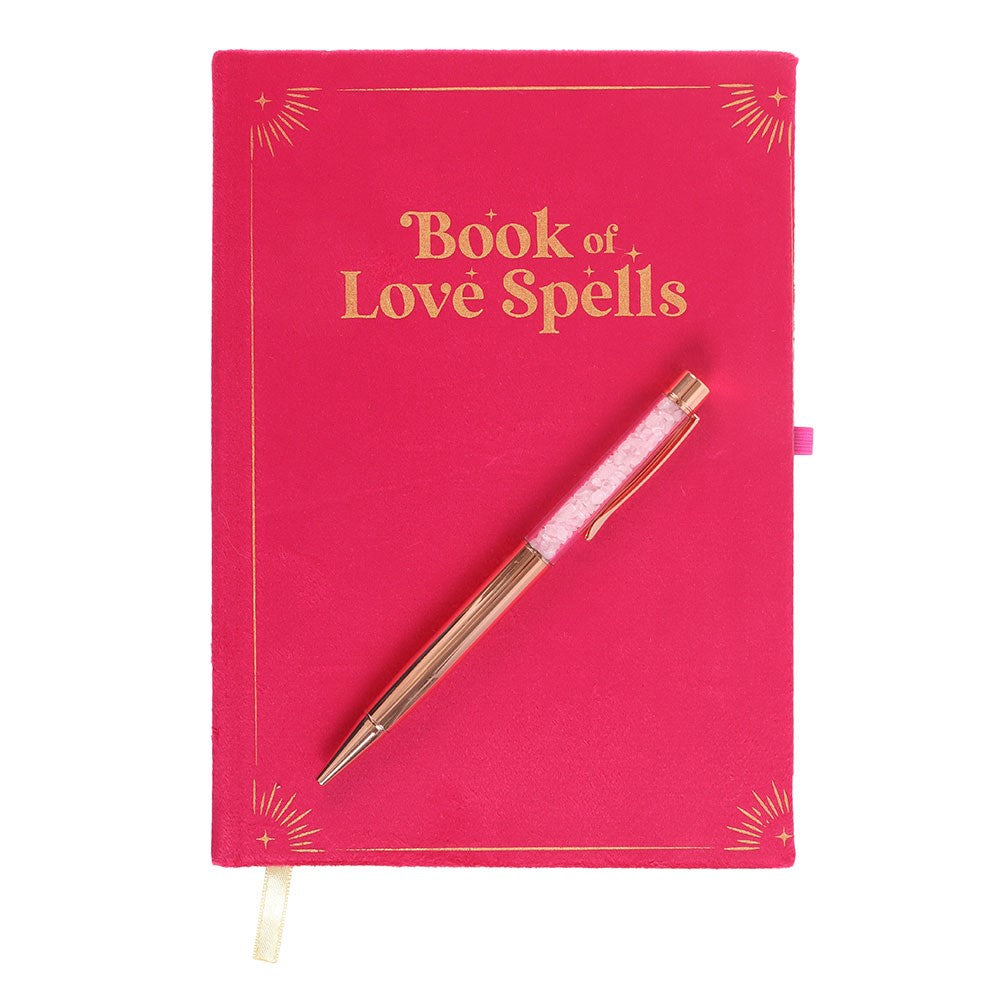 Book of Love Spells Journal with Rose Quartz Crystal Pen - Olleke Wizarding Shop Amsterdam