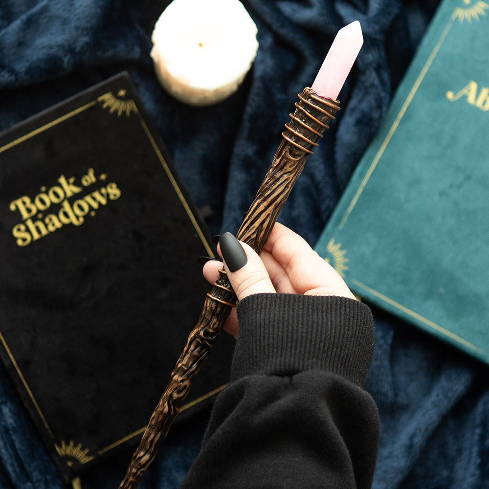 Thin Romance Rose Quartz Crystal Wand - Olleke Wizarding Shop Amsterdam