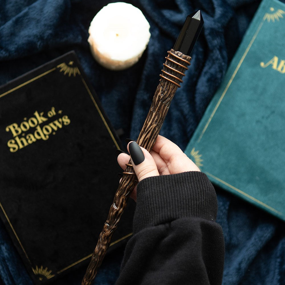 Thin Protection Black Obsidian Crystal Wand - Olleke Wizarding Shop Amsterdam