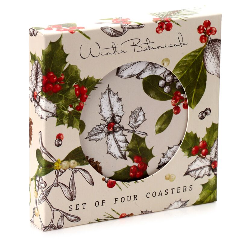 Christmas Winter Botanicals Set 4 Coasters - Olleke Wizarding Shop Amsterdam