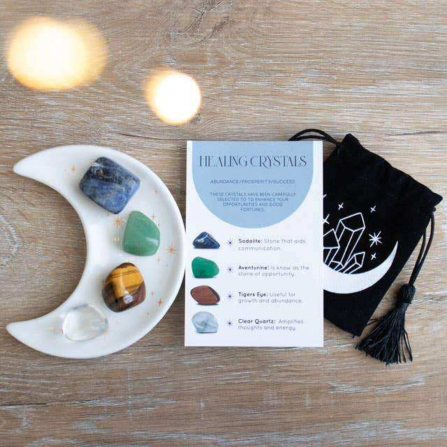 Success Healing Crystal Set with Moon Trinket Dish - Olleke Wizarding Shop Amsterdam