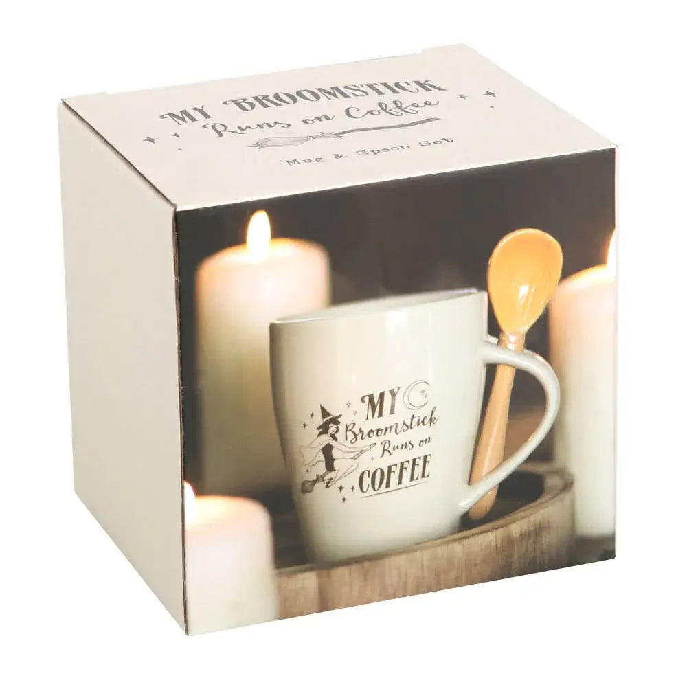 My Broomstick Runs on Coffee Mug and Spoon Set - Olleke Wizarding Shop Amsterdam