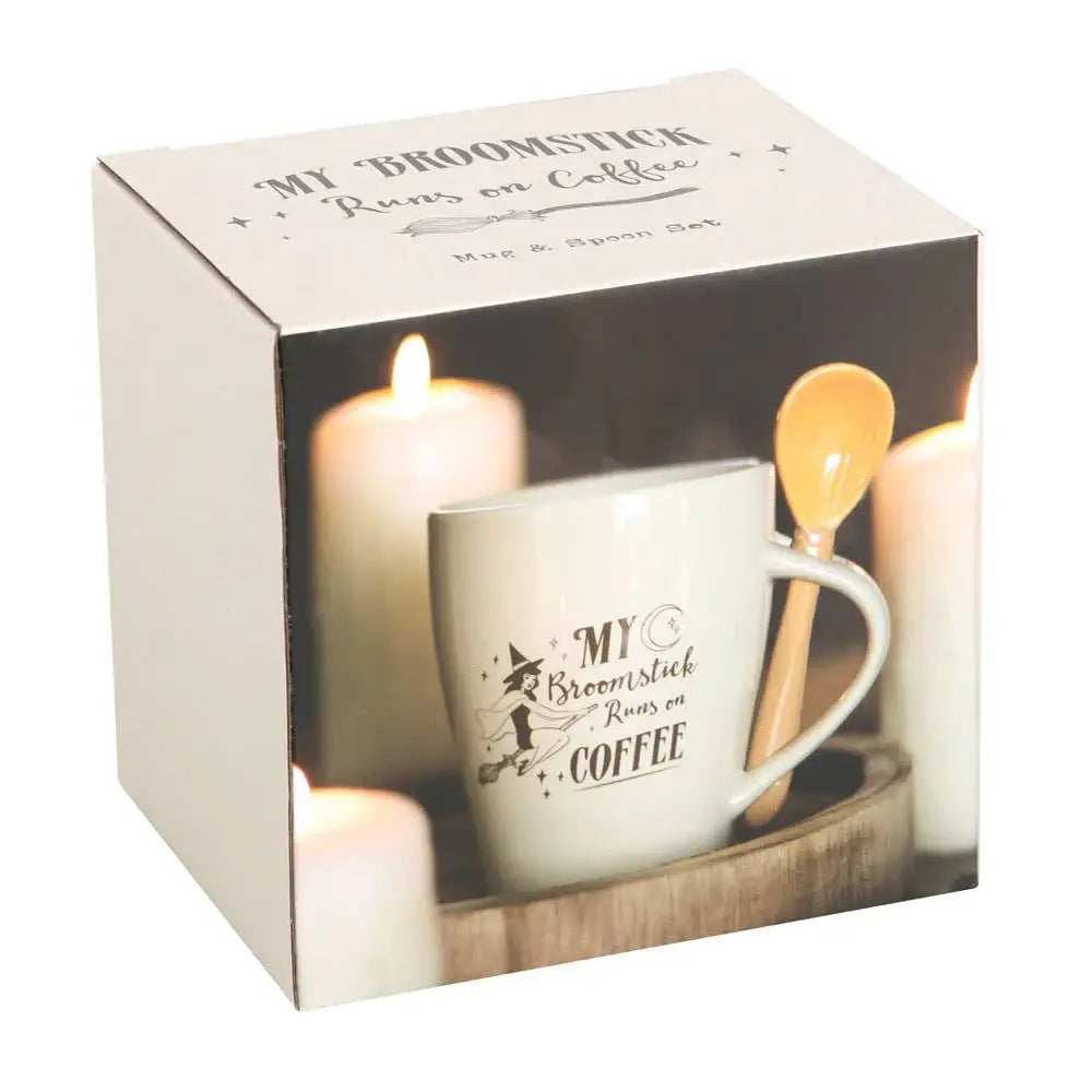 My Broomstick Runs on Coffee Mug and Spoon Set - Olleke Wizarding Shop Amsterdam