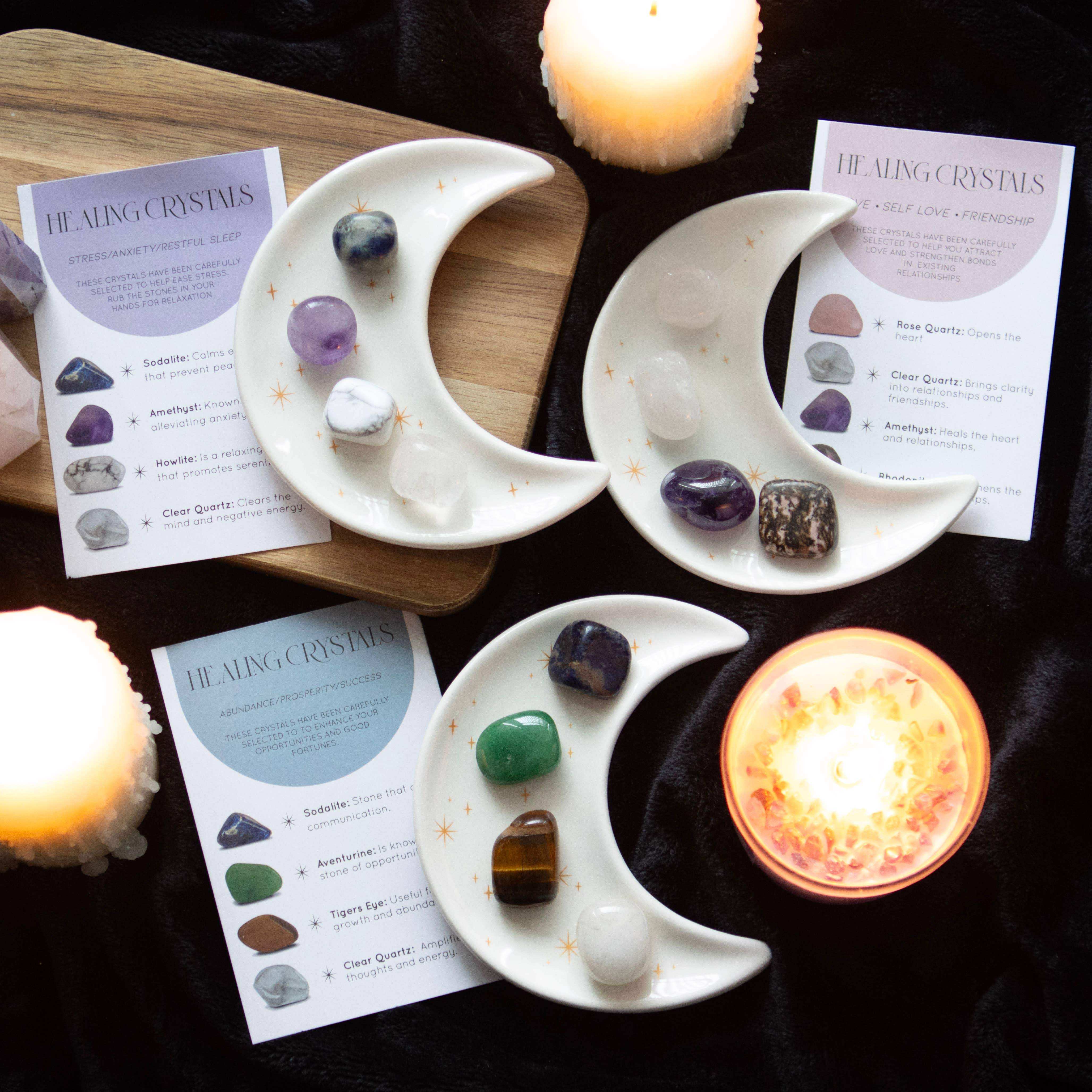 Success Healing Crystal Set with Moon Trinket Dish - Olleke Wizarding Shop Amsterdam