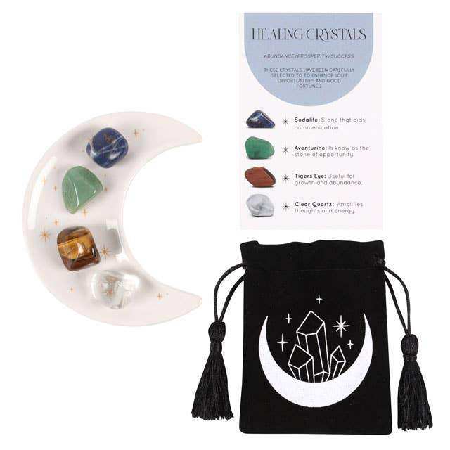 Success Healing Crystal Set with Moon Trinket Dish - Olleke Wizarding Shop Amsterdam