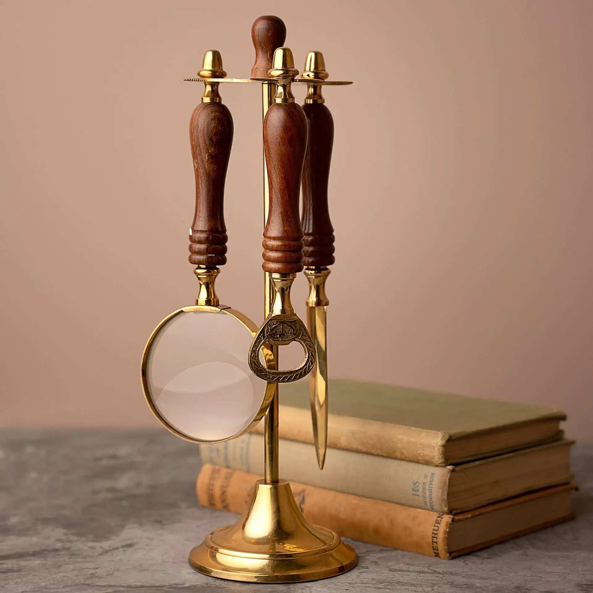 Magnifying Glass, Letter Opener & Bottle Opener Set on Stand - Olleke Wizarding Shop Amsterdam