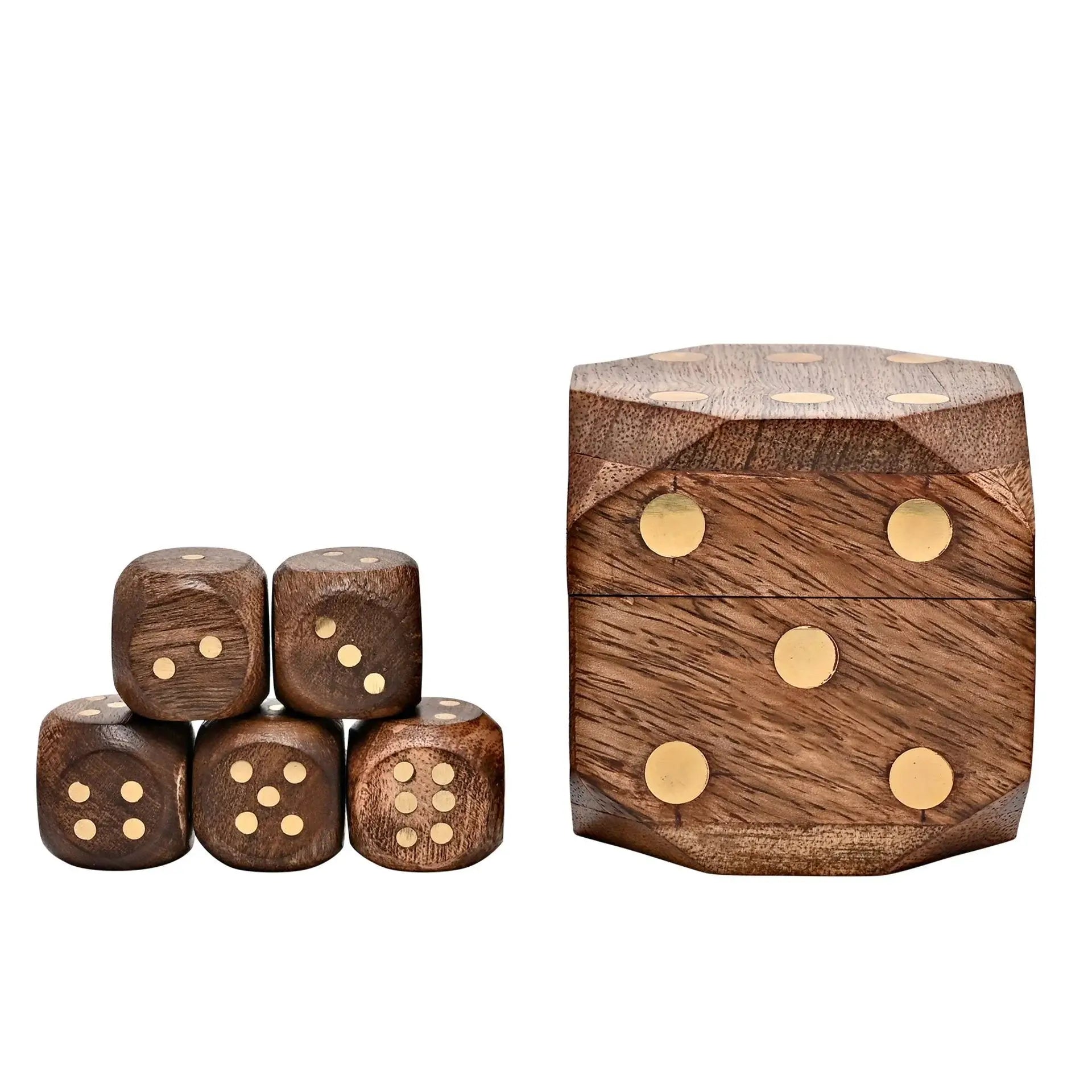 Wooden Dice Box with 5 Dice - Olleke Wizarding Shop Amsterdam