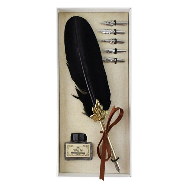 Calligraphy set black feather pen