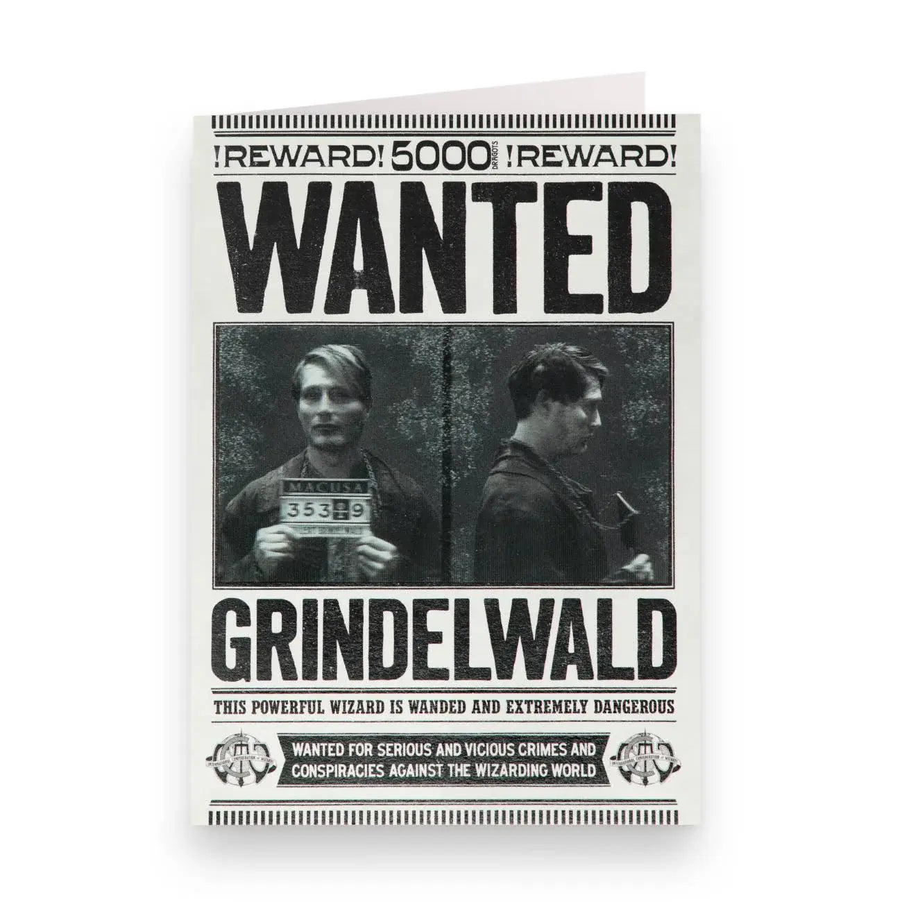 Grindelwald Wanted Notice Lenticular Notecard - Olleke Wizarding Shop Amsterdam
