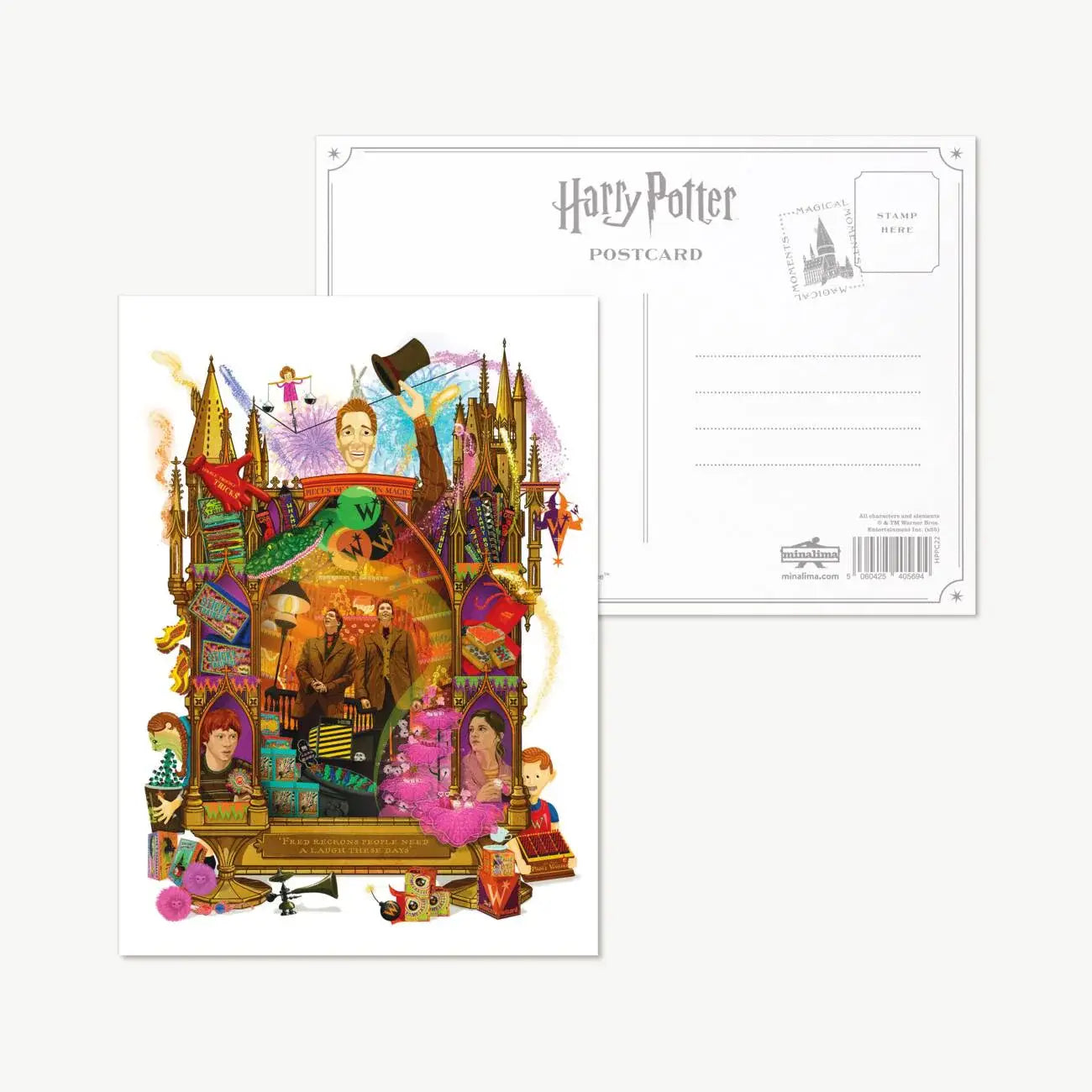 Harry Potter 'Fred reckons people need a laugh these days' Postcard - Olleke Wizarding Shop Amsterdam