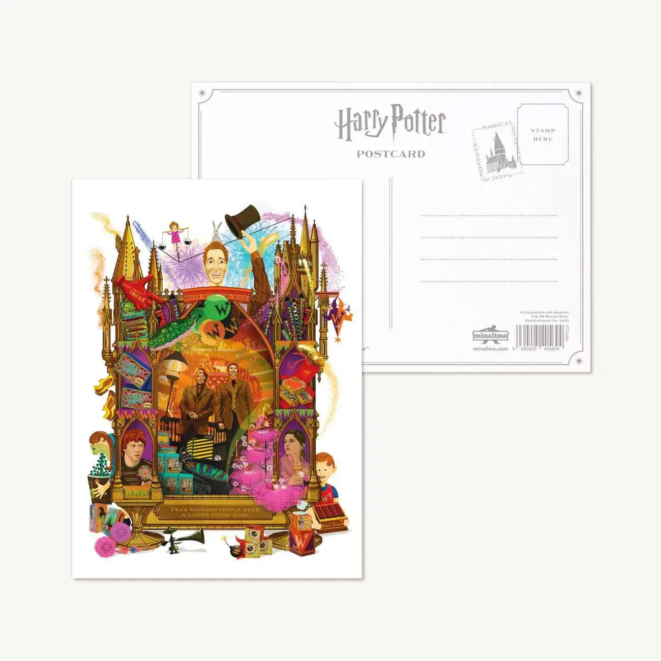 Harry Potter 'Fred reckons people need a laugh these days' Postcard - Olleke Wizarding Shop Amsterdam