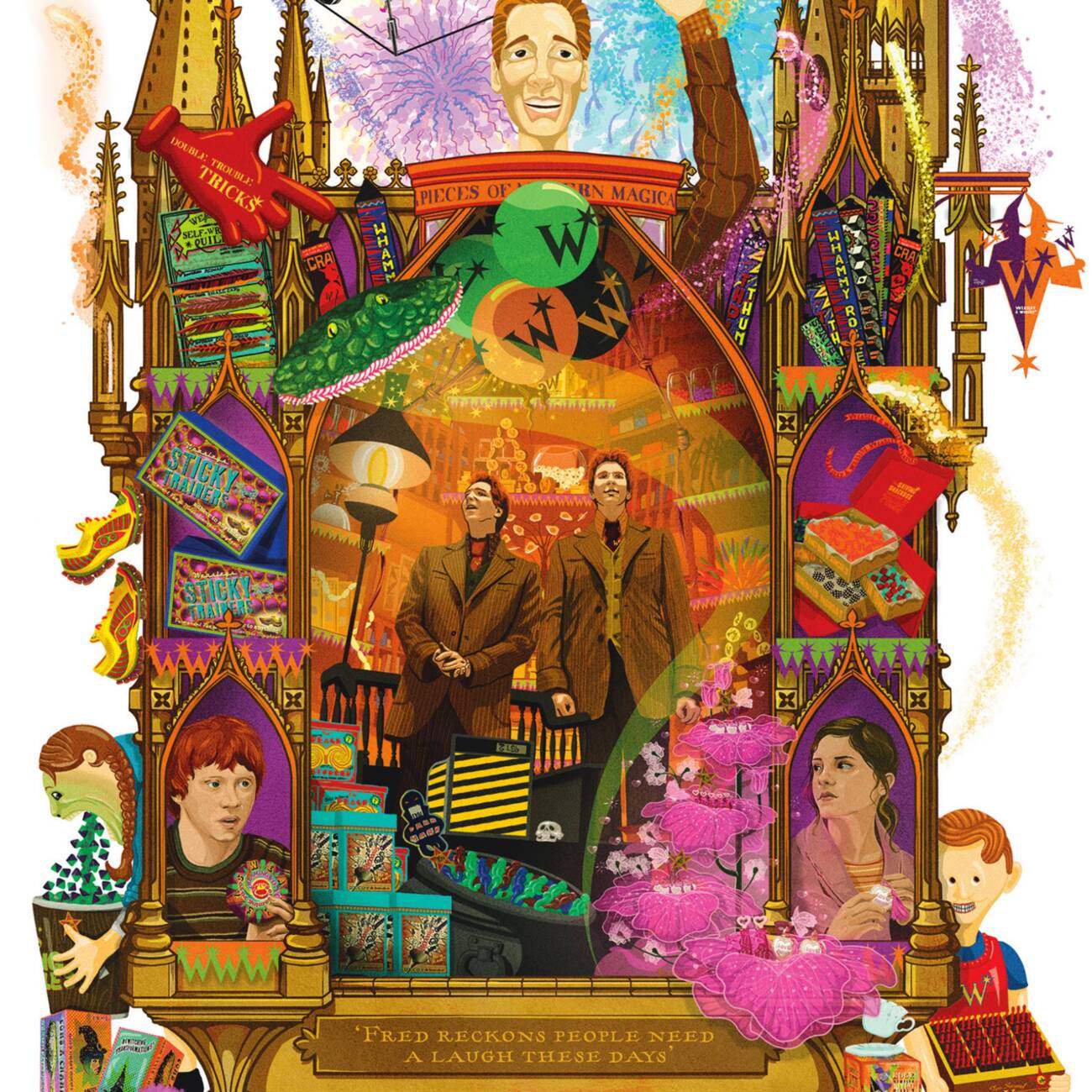 Harry Potter 'Fred reckons people need a laugh these days' Postcard - Olleke Wizarding Shop Amsterdam