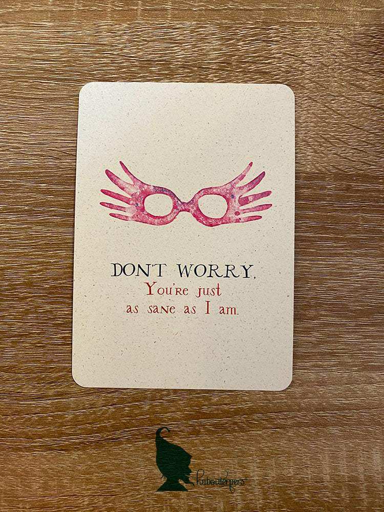 Stationery notepad titled "Don't worry, you're just as sane as I am" by Kabouterpers featuring humorous, whimsical design.