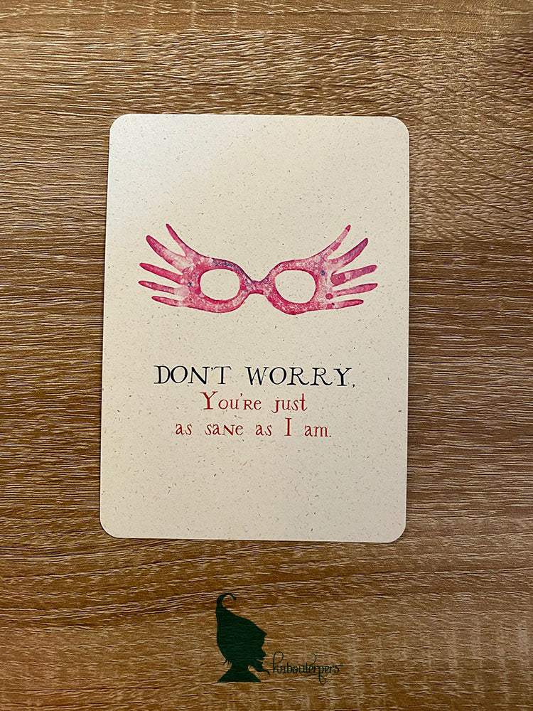 Stationery notepad titled "Don't worry, you're just as sane as I am" by Kabouterpers featuring humorous, whimsical design.