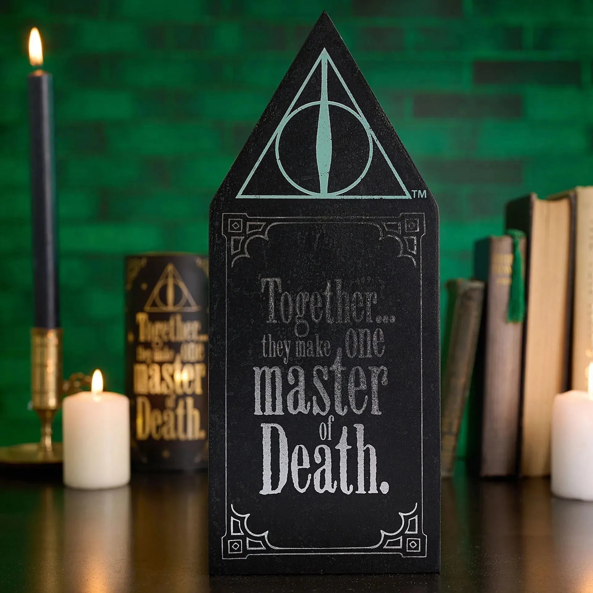 Harry Potter Dark Arts Glow In The Dark Wooden Plaque - Deathly Hallows - Olleke Wizarding Shop Amsterdam
