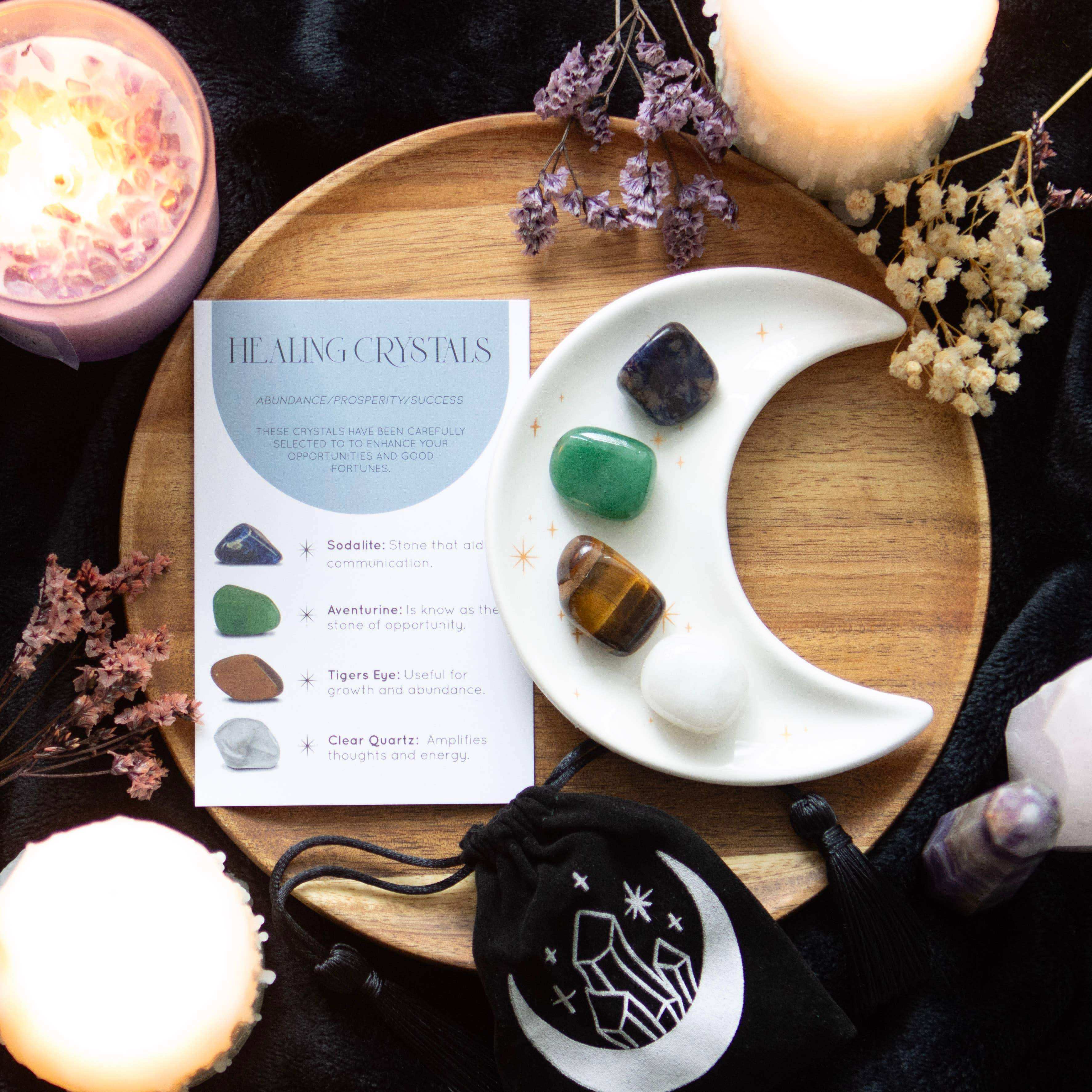 Success Healing Crystal Set with Moon Trinket Dish - Olleke Wizarding Shop Amsterdam