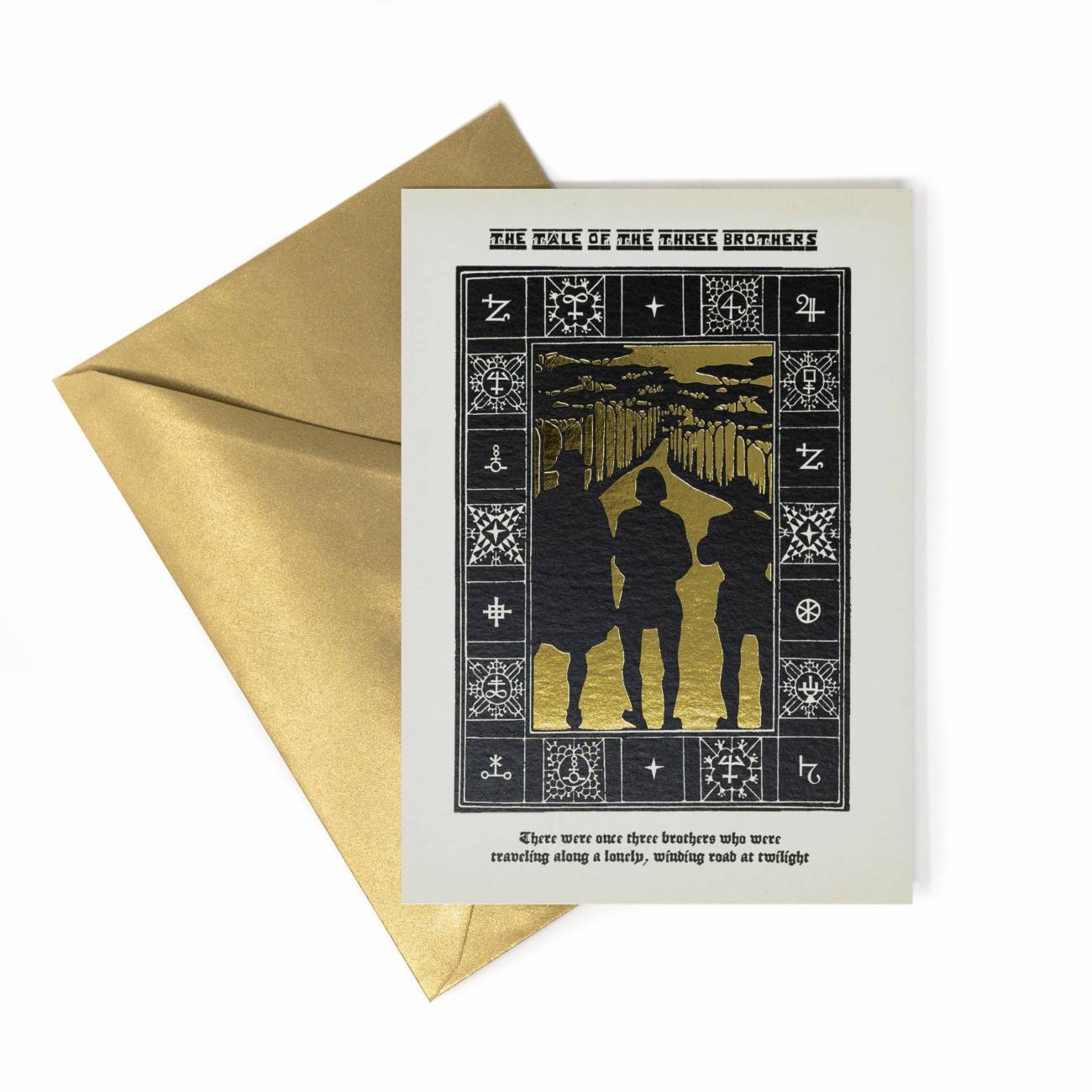 The Tale of the Three Brothers Foiled Notecard - Olleke Wizarding Shop Amsterdam Brugge London