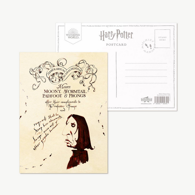 Carte postale simple « Message au professeur Snape » de Harry Potter La carte du Maraudeur