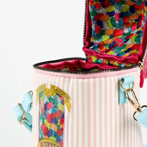 Cerdà Bertie Botts Candy Satchel with colorful assorted jelly beans and candies in a vibrant, playful satchel bag.