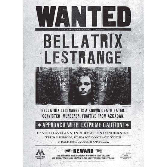 Bellatrix Lestrange Wanted Notice - Olleke Wizarding Shop Amsterdam Brugge London