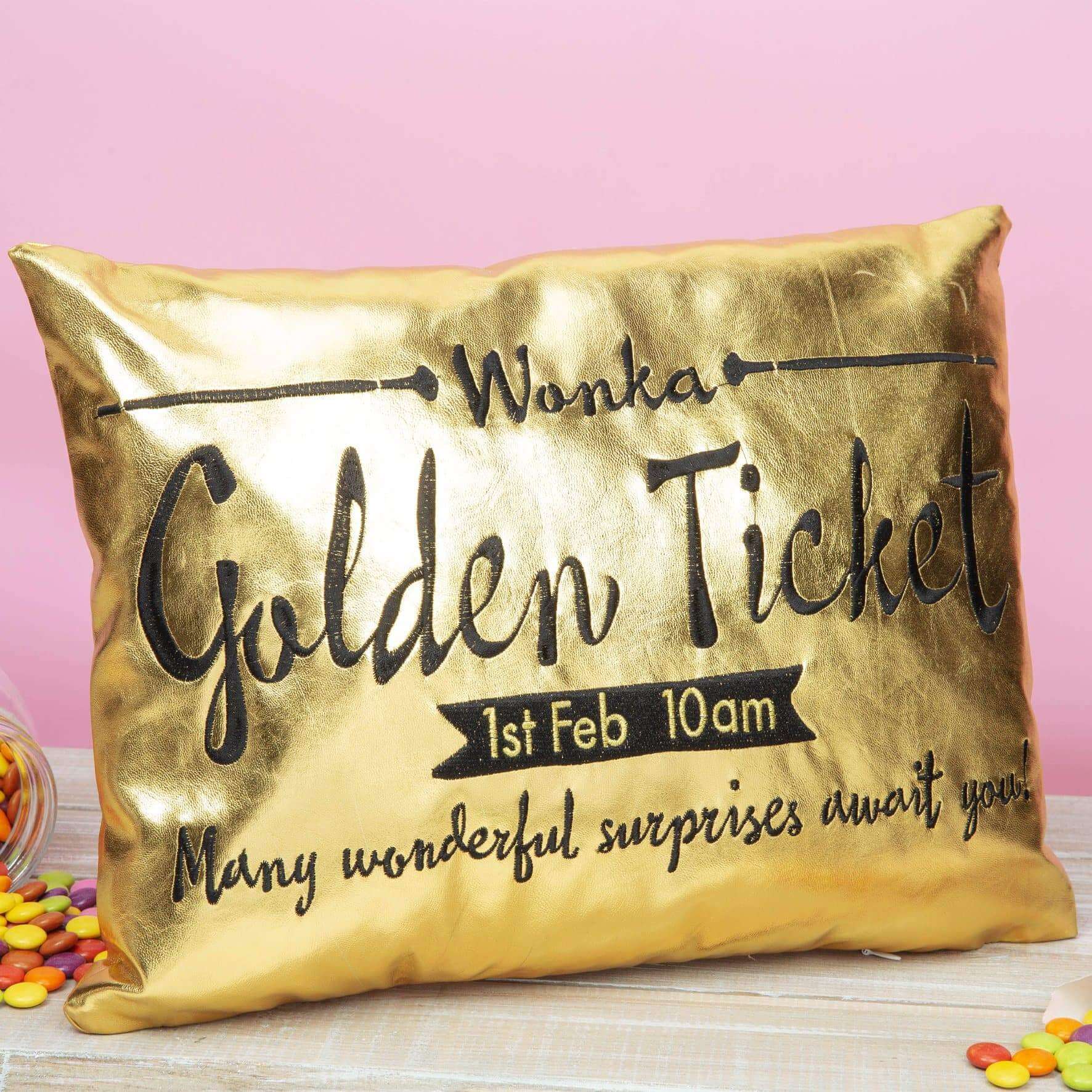 Charlie & The Chocolate Factory Golden Ticket Cushion - Olleke Wizarding Shop Amsterdam Brugge London