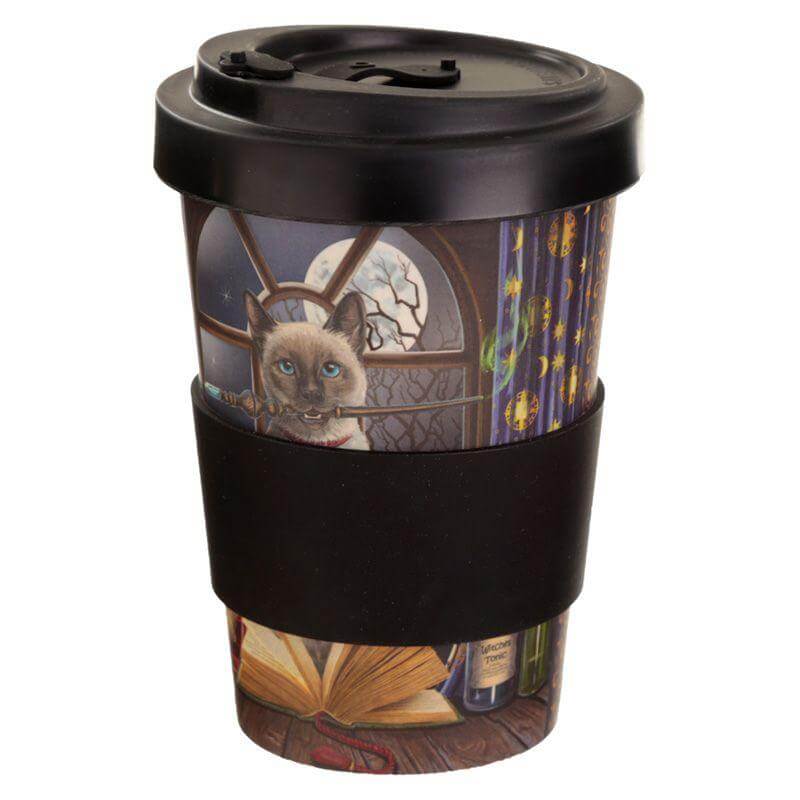 Cat with Wand Travel Bamboo Mug - Olleke Wizarding Shop Amsterdam Brugge London