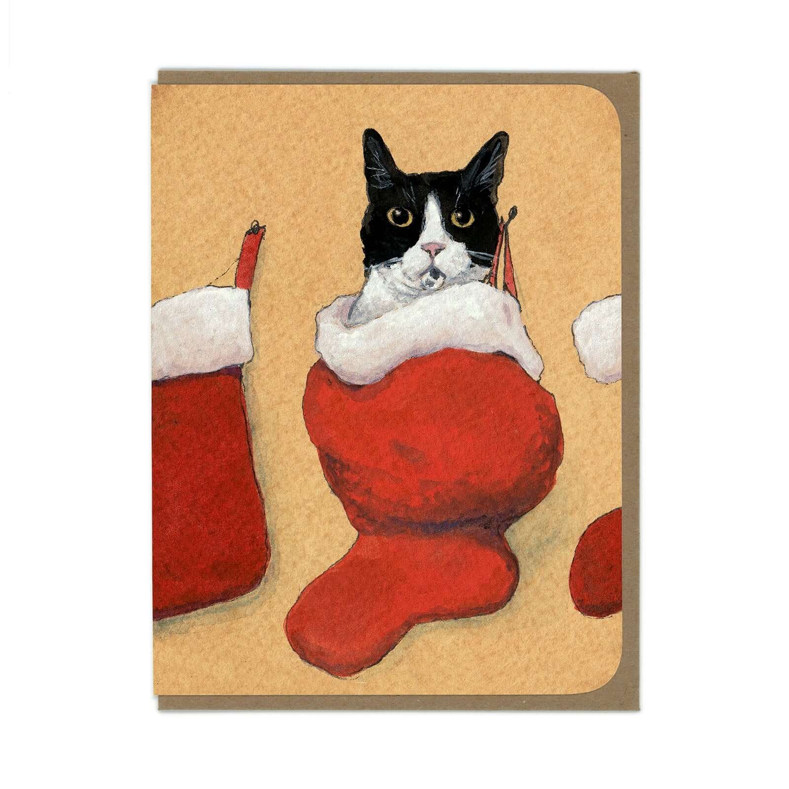 Cat Stocking Greeting Card - Olleke Wizarding Shop Amsterdam Brugge London