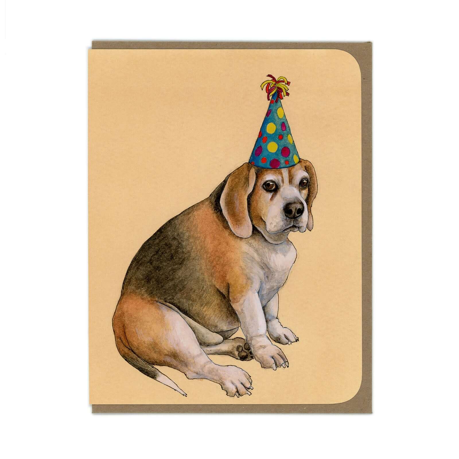 Dog With Party Hat Chubby Beagle Greeting Card - Olleke Wizarding Shop Amsterdam Brugge London