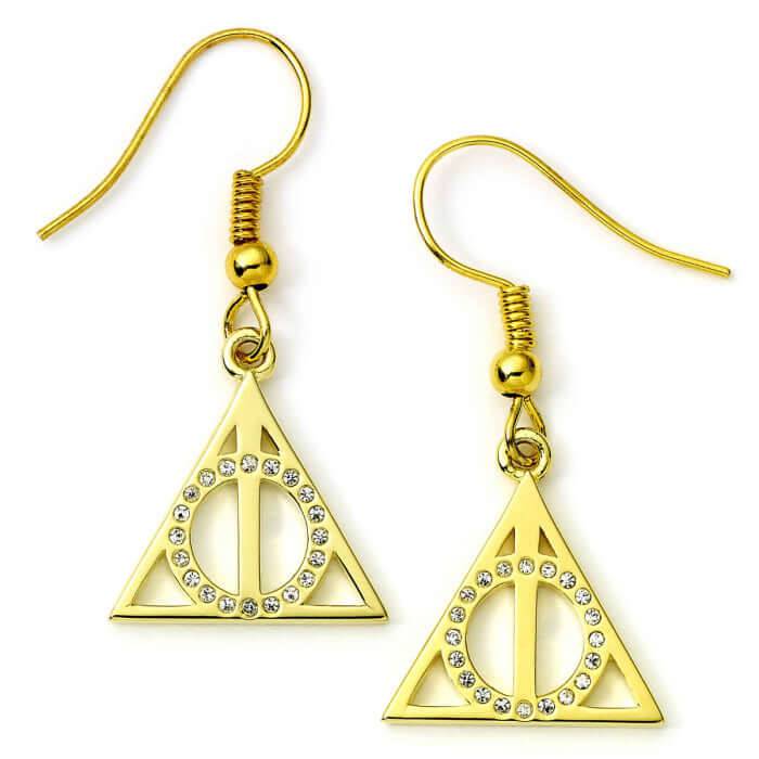 Harry Potter Deathly Hallows Gold Plated Sterling Silver Earrings - Olleke Wizarding Shop Amsterdam Brugge London