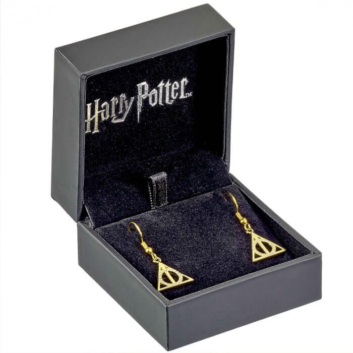 Harry Potter Deathly Hallows Gold Plated Sterling Silver Earrings - Olleke Wizarding Shop Amsterdam Brugge London